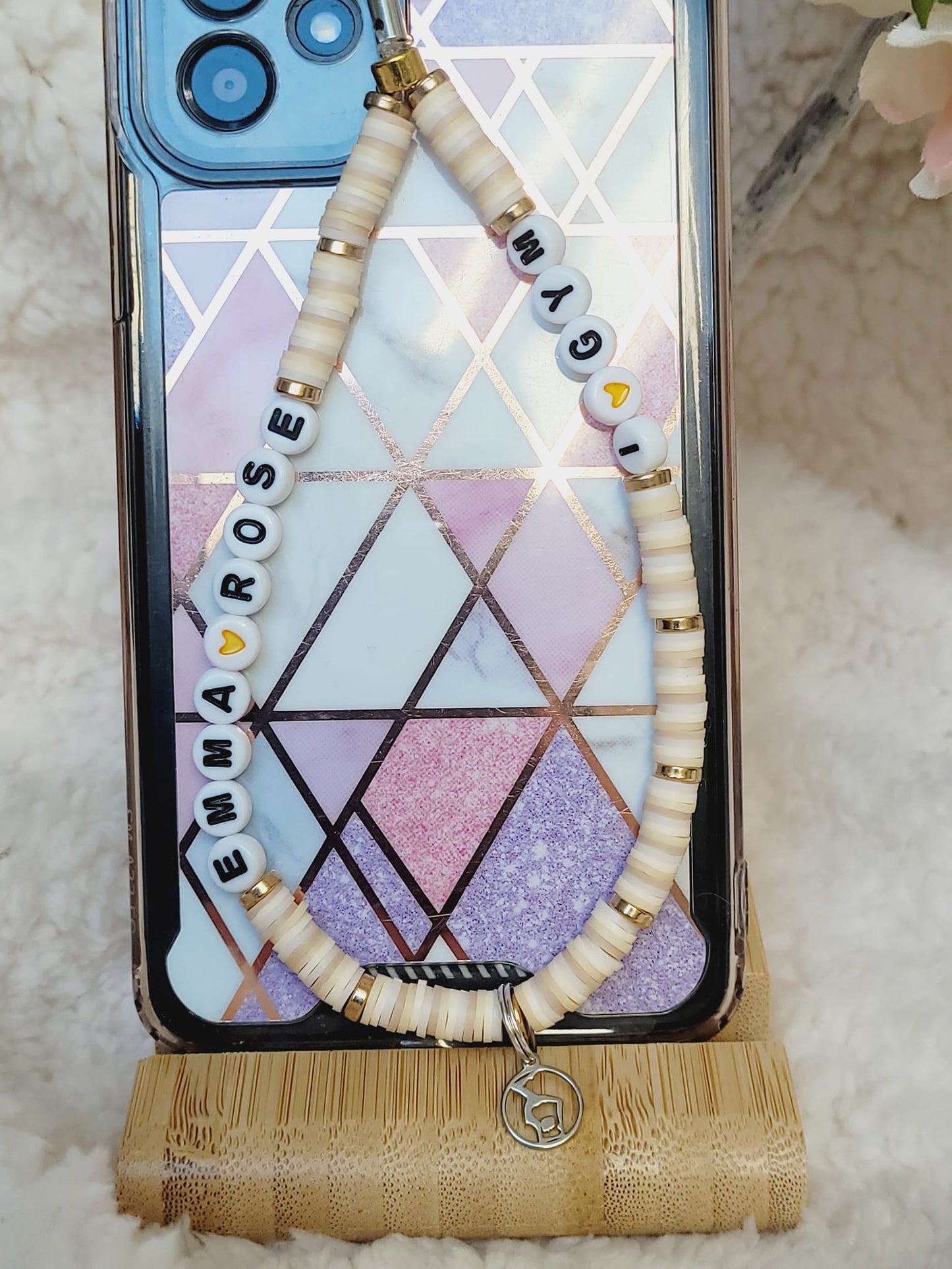 Gymnastics - Customizable phone charm - beige and white - Gymnast silhouette
