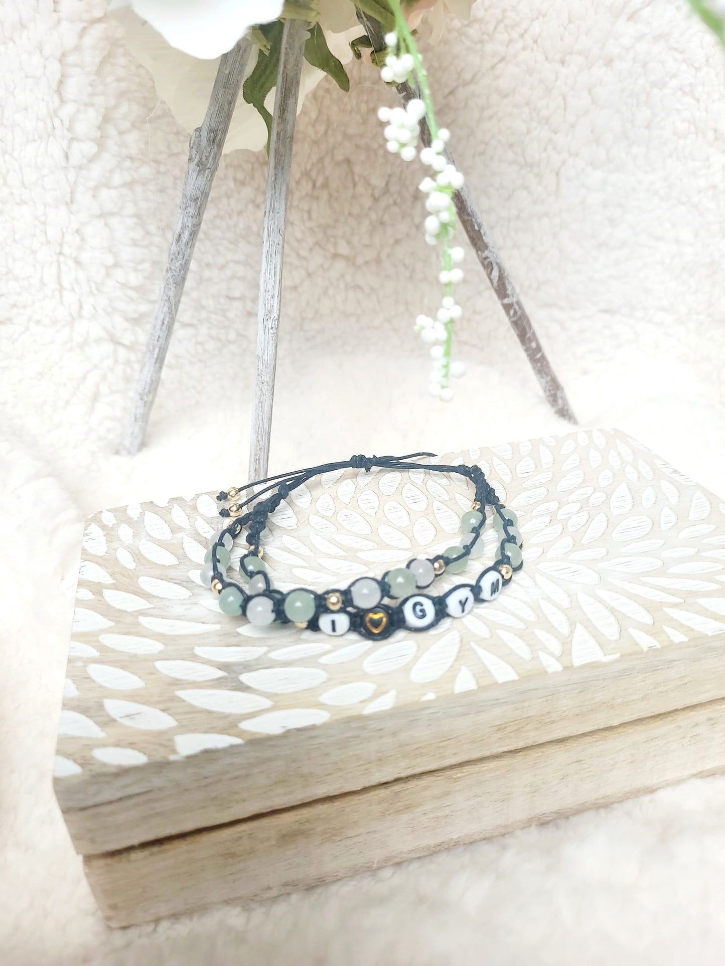 Gymnastics - Braided bracelet made of natural stones - I love Gym - Adult size