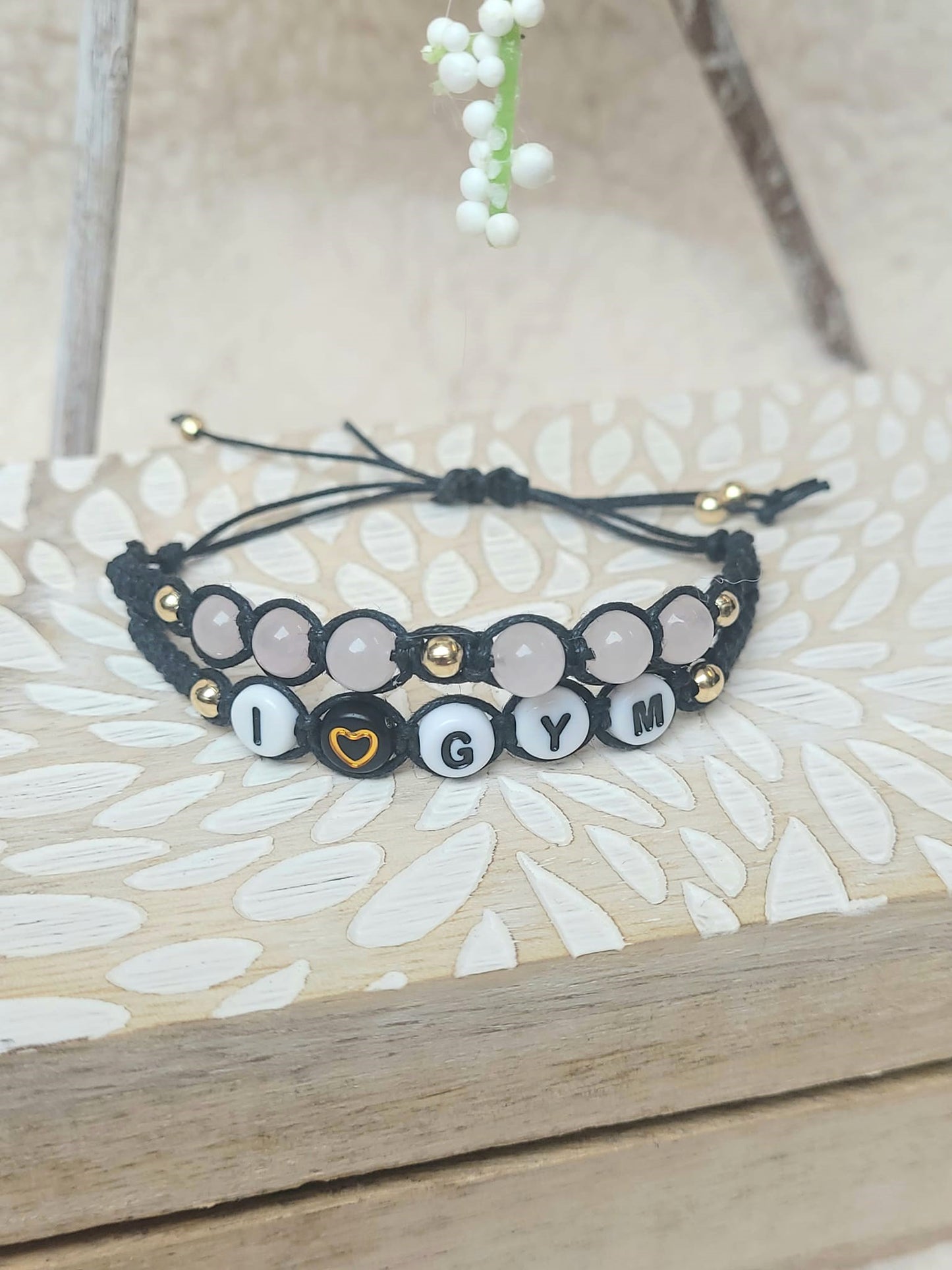 Gymnastique - Bracelet personnalisable tressé en pierres naturelles - I love Gym - Taille Enfant.