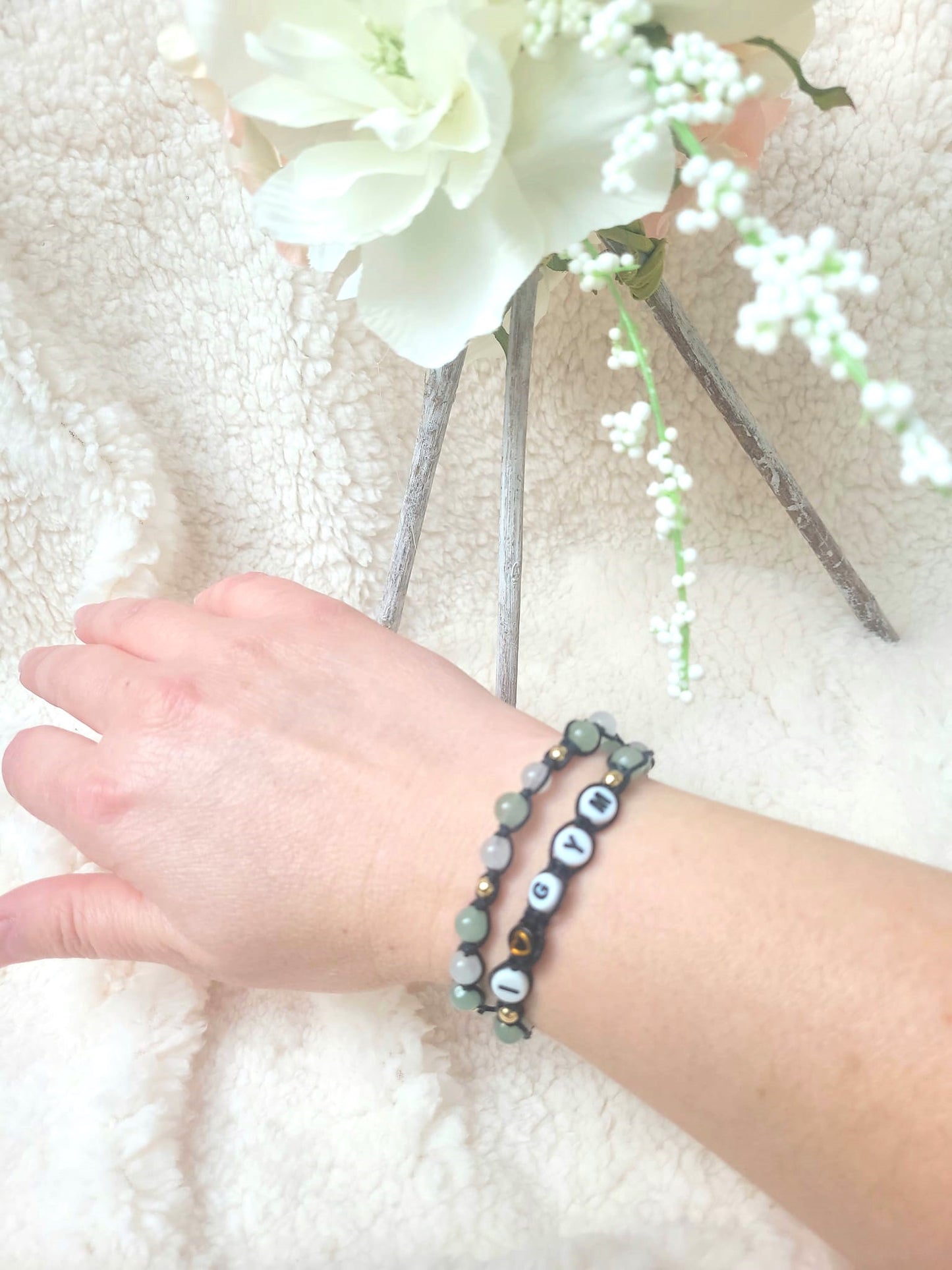 Gymnastics - Braided bracelet made of natural stones - I love Gym - Adult size