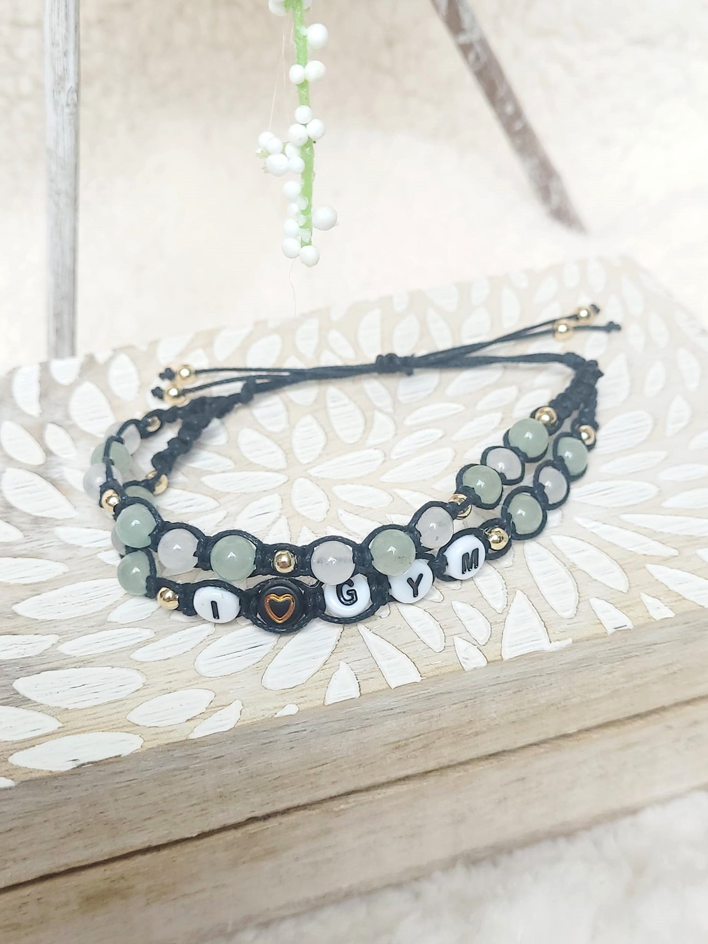Gymnastics - Braided bracelet made of natural stones - I love Gym - Adult size