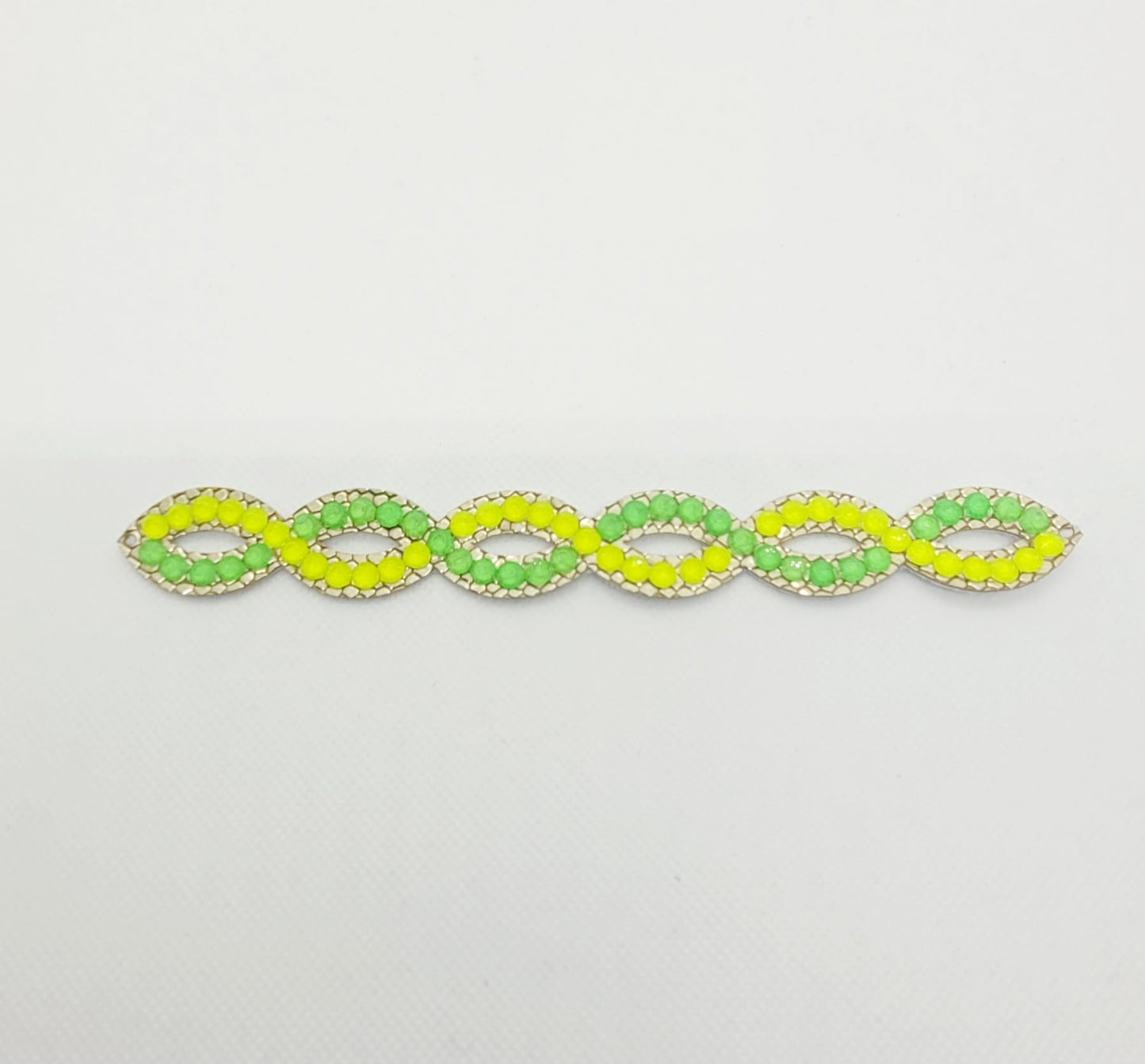 Gymnastique Rythmique - Couronne à chignon doré - "Torsade" - Strass vert neon et jaune neon