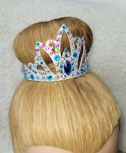 Gymnastique Rythmique - Couronne à chignon argent - "Royal" - Strass bleu ciel et cristal AB