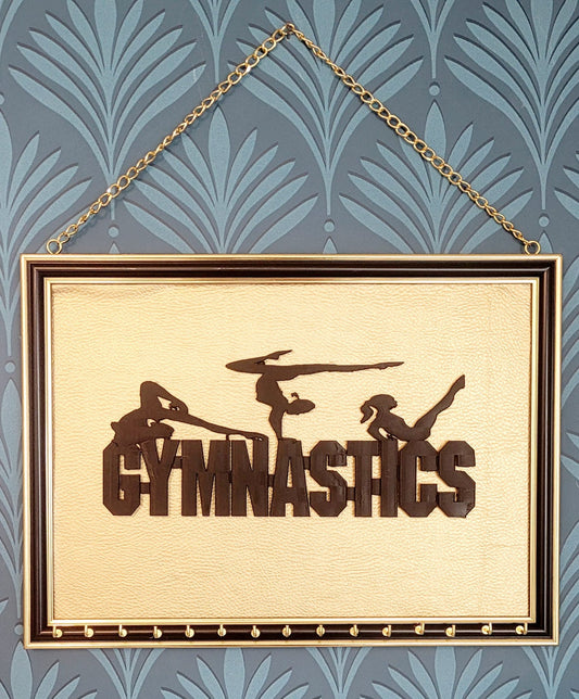 Porte médailles Gymnastique Rythmique – Support mural pour médailles sportive – Bois & Cuir Doré