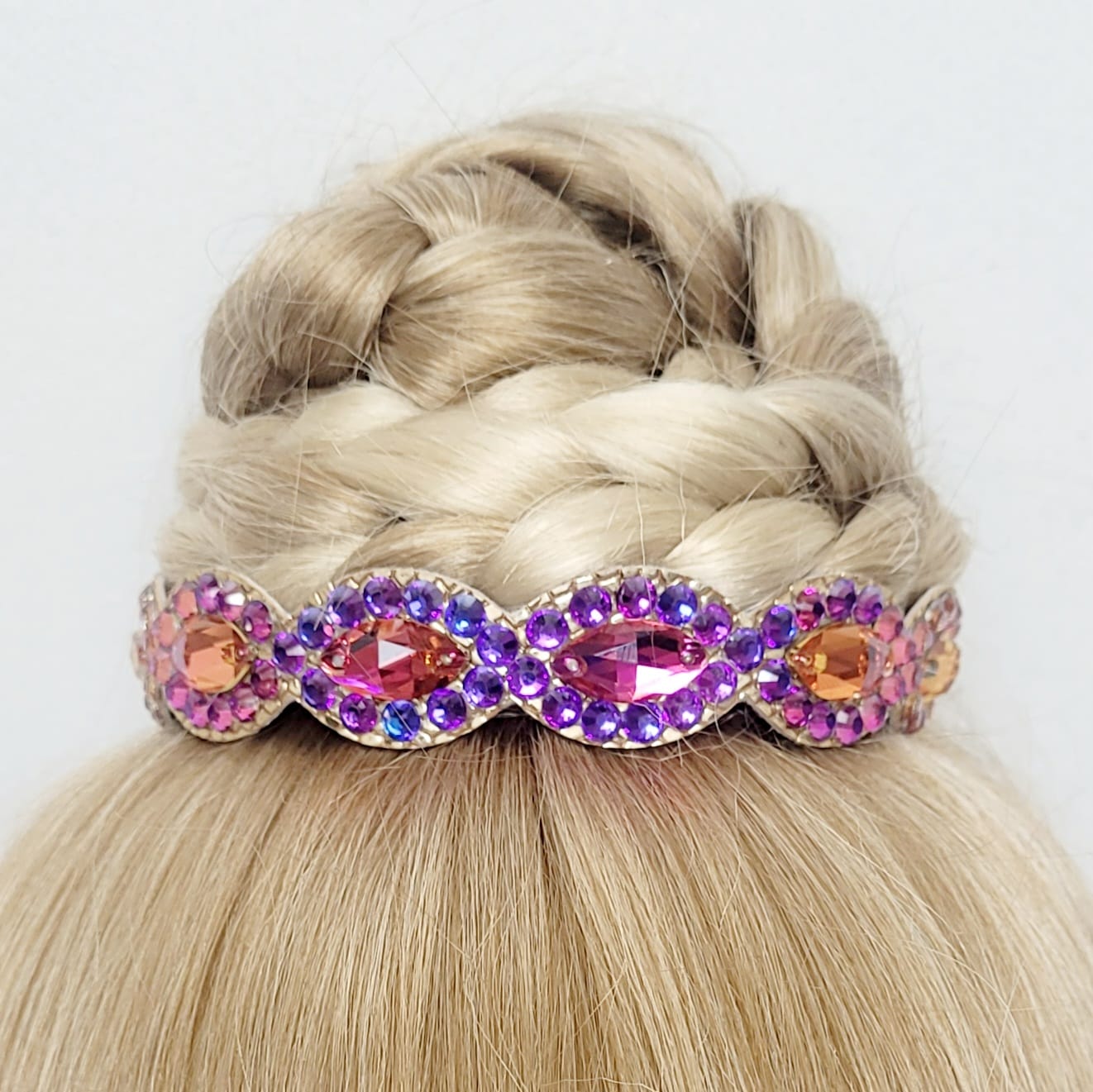 Gymnastique Rythmique - Couronne à chignon doré - "torsade 2 " - Strass Fuchsia et purple velvet AB