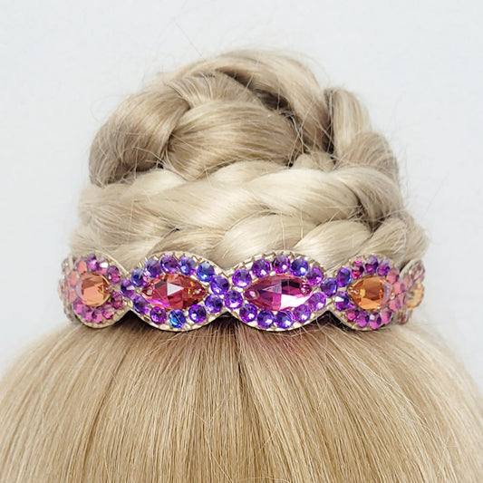 Gymnastique Rythmique - Couronne à chignon doré - "torsade 2 " - Strass Fuchsia et purple velvet AB