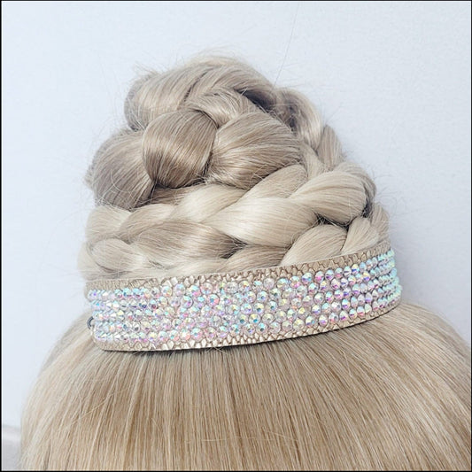 Gymnastique Rythmique - Couronne à chignon doré - "Bandeau" - Strass Aurore Boréale