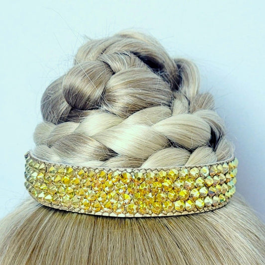 Gymnastique Rythmique - Couronne à chignon doré - "Bandeau" - Strass Metallic Sunshine