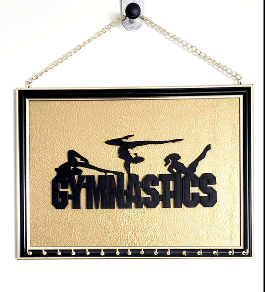 Gymnastique Rythmique – Support mural pour médailles sportive – Bois & Cuir Doré - Noir