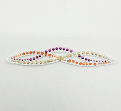 Gymnastique Rythmique - Couronne à chignon argenté - "Elfique" - Strass Fuchsia metallic, Orange et metallic sunshine
