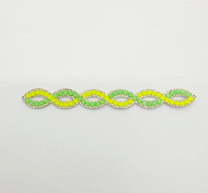 Gymnastique Rythmique - Couronne à chignon doré - "Torsade" - Strass vert neon et jaune neon