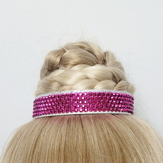 Gymnastique Rythmique - Couronne à chignon argenté - "Bandeau" - Strass Fuchsia metallic