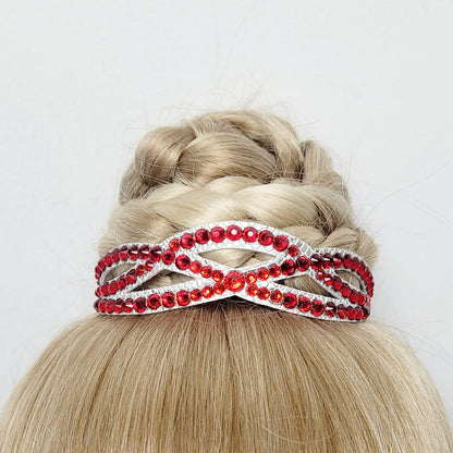 Gymnastique Rythmique - Couronne à chignon argenté - "Elfique" - Strass Rouge Siam