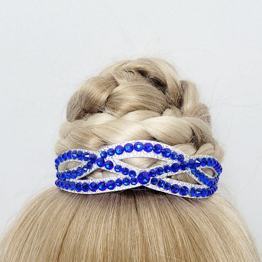 Gymnastique Rythmique - Couronne à chignon argenté - "Elfique" - Strass Bleu Saphir