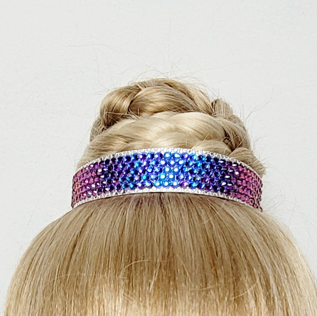 Gymnastique Rythmique - Couronne à chignon argenté - "Bandeau" - Strass Violet Boréale