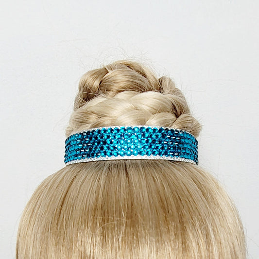 Gymnastique Rythmique - Couronne à chignon argenté - "Bandeau" - Strass Bleu Zircon