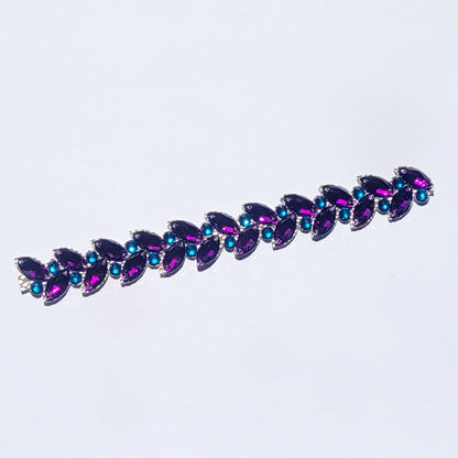 Gymnastique Rythmique - Couronne à chignon doré - "Lière" - Strass Fuchsia et bleu zircon