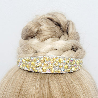 Gymnastique Rythmique - Couronne à chignon argent - "torsade 2 " - Strass Aurore Boréale et Metallic Sunshine