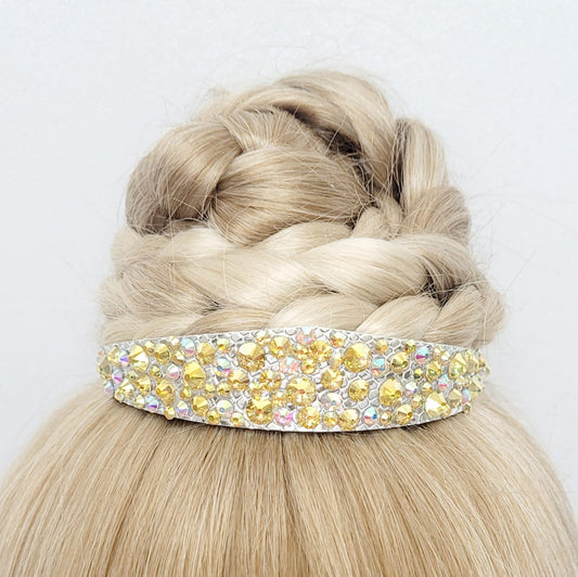Gymnastique Rythmique - Couronne à chignon argent - "torsade 2 " - Strass Aurore Boréale et Metallic Sunshine